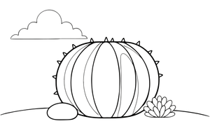 One big round barrel cactus with simple spines – Vibrant Cacti & Succulents coloring page