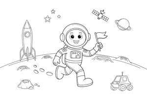An astronaut leaving footprints on the moon – Astronaut coloring page