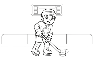 A hockey player skating with the puck – Dynamic Hockey Scenes coloring page