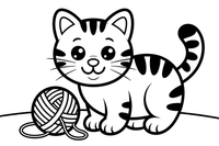 Tabby Cat with a ball of yarn – Tabby Cat at Play coloring page