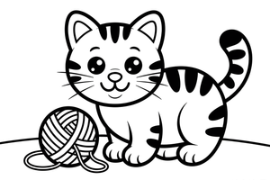 Tabby Cat with a ball of yarn – Tabby Cat at Play coloring page