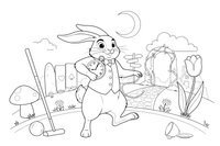 A white rabbit in a waistcoat holding a big pocket watch – Alice in Wonderland Story coloring page
