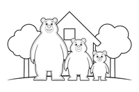 Three bears standing together: a big one, a middle one and a little one – Goldilocks and the Three Bears Story coloring page