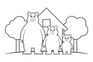Three bears standing together: a big one, a middle one and a little one – Goldilocks and the Three Bears Story coloring page
