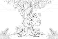 A monkey climbing up a trunk – Monkey coloring page