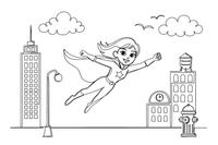 A girl superhero with a cape flying – Superhero coloring page