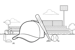 A baseball cap and a bat – Baseball Baseball coloring page