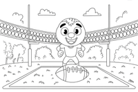 A football game on the field with goal posts – American Football coloring page