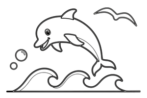 A dolphin doing a flip in the air – Playful Dolphin Creature coloring page