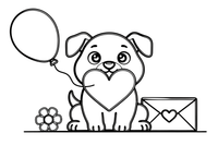 A puppy holding a big heart in its mouth – Valentine's Day coloring page