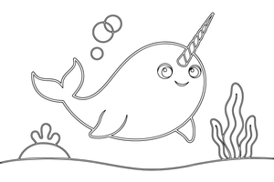 A narwhal with its long spiral tusk – Majestic Ocean Giants coloring page
