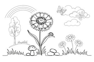 One big cornflower with frilly petals, close up – Lithuanian Nature Plants coloring page