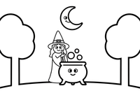 A witch stirring a bubbling cauldron – Witch coloring page