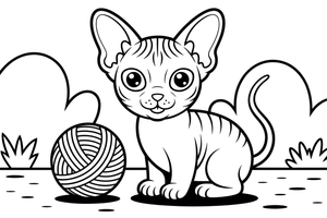 Sphynx with Yarn Ball – Sphynx Kittens coloring page