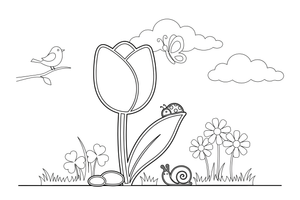 One big tulip with a cup-shaped bloom and a leaf – Spring Flower coloring page