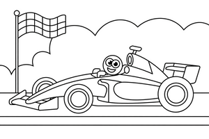 Formula 1 with a starting flag – Formula 1 Competition Scenes coloring page