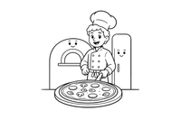 A chef holding a pizza on a paddle – Delicious Pizza Meal coloring page