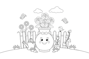 A vase full of roses – Elegant Rose Flower coloring page