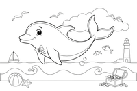 A dolphin doing a flip in the air – Playful Dolphin Creature coloring page