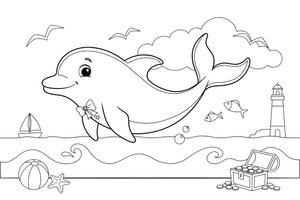 A dolphin doing a flip in the air – Playful Dolphin Creature coloring page