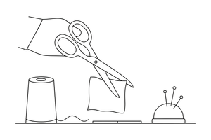A pair of scissors cutting a piece of fabric – Sewing & crafts Object coloring page