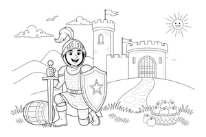 Knight kneeling with a sword – Knight Knight Campaign coloring page