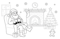 Santa sitting by the fireplace – Santa Christmas Winter coloring page