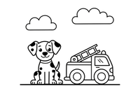 A Dalmatian sitting next to a fire truck – Dalmatian coloring page