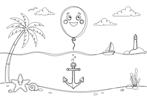 A balloon floating up in the sky and a heavy anchor sinking down in the water – Opposite Concepts coloring page