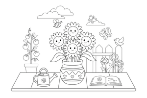 A bunch of sunflowers in a vase – Golden Sunflower Bloom coloring page