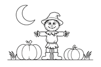 A spooky scarecrow with a stitched face standing in a field at night – Spooky Halloween coloring page