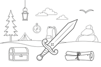 A shiny sword with a decorated handle – Adventure Gear coloring page