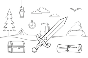 A shiny sword with a decorated handle – Adventure Gear coloring page