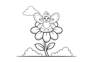 A fairy sitting on top of a big flower – Dancing Fairy Fairies coloring page