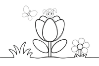 Thumbelina peeking out from the petals of a large tulip – Thumbelina Story coloring page