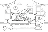Pug napping on a soft pillow – Playful Pug Dog coloring page