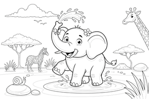 Elephant playing in the mud – Gentle Elephant Wild coloring page