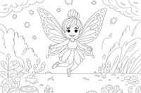 Fairy by Stream – Whimsical Fairy coloring page