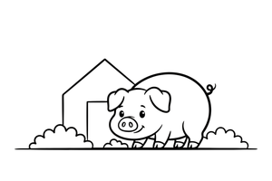 A pig sniffing the ground with its snout – Pig coloring page