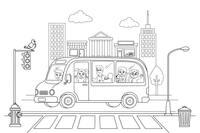 A close-up bus full of passengers looking out the windows – City City Vehicles coloring page