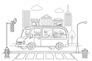 A close-up bus full of passengers looking out the windows – City City Vehicles coloring page