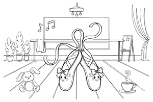 A pair of ballet shoes with ribbons – Graceful Ballerina coloring page