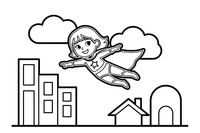A girl superhero with a cape flying – Superhero coloring page