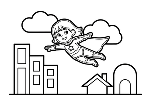 A girl superhero with a cape flying – Superhero coloring page