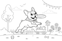 French bulldog catching a frisbee – Playful French Bulldog Dog coloring page