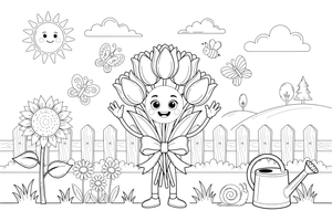Marigold a bunch of tulips tied with a ribbon – Marigold Flower Garden coloring page