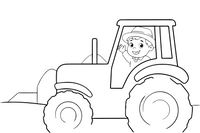 A farmer waving from the tractor cab close up – Classic Tractor Farm coloring page