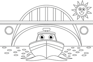 A boat sailing under a bridge – Water Watercraft coloring page