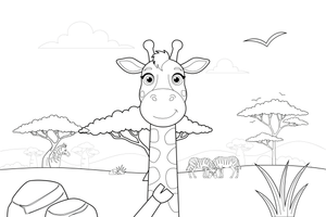 A giraffe peeking over the treetops – Giraffe Wild Wonders coloring page