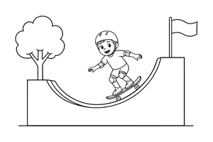 A skater going up a half-pipe – Cool Skateboarding coloring page